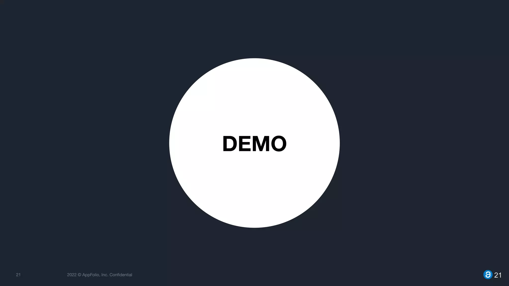 21 2022 © AppFolio, Inc. Conﬁdential 21
DEMO
 