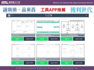 Minimum cost, Maximum ROI, Digital Consulting & Solutions 
Private and confidential © 2009-2014 MinMax Digital Consulting CO., LTD. 
工具APP推薦  