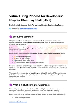 MME Enterprises: Virtual Hiring Process for Developers Playbook | PDF