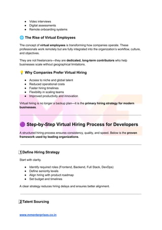 MME Enterprises: Virtual Hiring Process for Developers Playbook | PDF