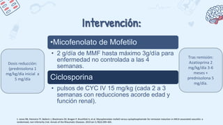 Intervención:
•Micofenolato de Mofetilo
• 2 g/día de MMF hasta máximo 3g/día para
enfermedad no controlada a las 4
semanas...