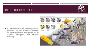 Move My Goods
OTHER USE CASE - DHL
 A clear example of this is leading logistics
provider, DHL, and it plans to augment
its logistics platform through the use of
Artificial Intelligence and Machine
Learning.
 
