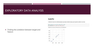 EXPLORATORY DATA ANALYSIS
 Finding the corelation between target and
feature
 