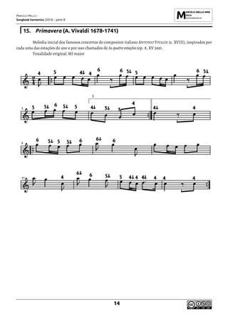 MARCELO MELLO -
Songbook harmonica (2014) - parte B
14
15. Primavera (A. Vivaldi 1678-1741)
Melodia inicial dos famosos concertos do compositor italiano ANTONIO VIVALDI (s. XVIII), inspirados por
cada uma das estações do ano e por isso chamados de As quatro estações (op. 8, RV 269).
Tonalidade original: MI maior
 