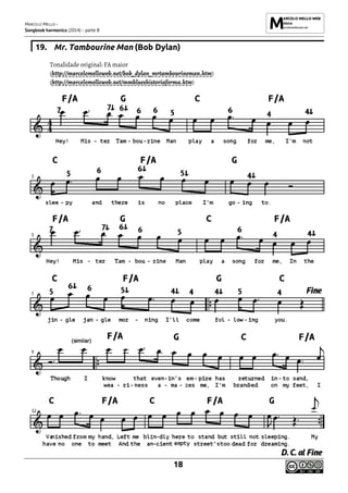MARCELO MELLO -
Songbook harmonica (2014) - parte B
18
19. Mr. Tambourine Man (Bob Dylan)
Tonalidade original: FA maior
(http://marcelomelloweb.net/bob_dylan_mrtambourineman.htm)
(http://marcelomelloweb.net/mmblueshistoriaforma.htm)
 