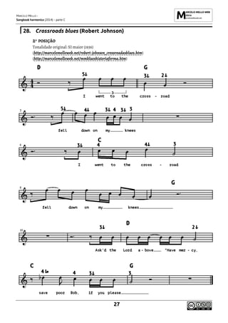 MARCELO MELLO -
Songbook harmonica (2014) - parte C
27
28. Crossroads blues (Robert Johnson)
2ª POSIÇÃO
Tonalidade original: SI maior (1936)
(http://marcelomelloweb.net/robert-johnson_crossroadasblues.htm)
(http://marcelomelloweb.net/mmblueshistoriaforma.htm)
 