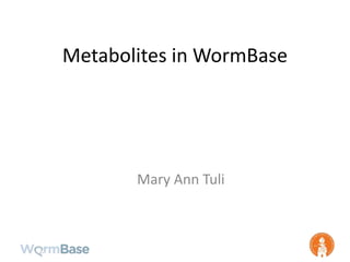 Metabolites in WormBase
Mary Ann Tuli
 