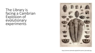 The Library is
facing a Cambrian
Explosion of
evolutionary
experiments
https://commons.wikimedia.org/wiki/File:Joachim_Barrande01.jpg
 