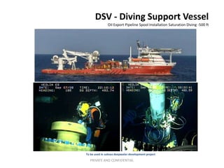 DSV - Diving Support Vessel
Oil Export Pipeline Spool Installation Saturation Diving -500 ft
To be used in subsea deepwater development project
PRIVATE AND CONFIDENTIAL
 