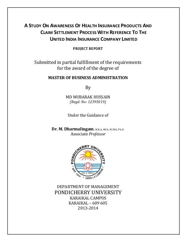 A STUDY ON AWARENESS OF HEALTH INSURANCE PRODUCTS AND