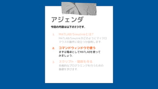 
ؤݤ¤3ĤǤ
1. Ѵճ/ܱ԰Ȥ?
MATLAB/SimulinkɤΤ褦˥ޥ
ޥuĤhޤ
2. ޥɥɥʹ
ޤ׿ȤMATLABʹä
ߤޤ礦
3. ץ?v
Ĥʥץߥ󥰤Ф
AѧӤޤ
 