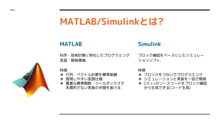 Ѵճ/ܱ԰Ȥ?
MATLAB
ѧ?gӋػץߥ
Z?_kh.
؏
? ?٥ȥӋ˜װ
? ä䤹Z˘
? Nʘ˜v?ĩ`ܥå
|ĤǤʤgװgʡ
Simulink
֥å٩`ˤߥ`
󥽥ե.
؏
? ֥åĤʤǥץߥ
? ߥ`Ȍgװһ_k
? C/C++Υ``ɤ֥å
ɤǤ(`)
 