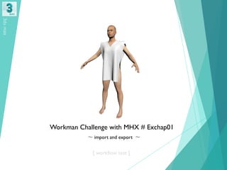 3dsmax
Workman Challenge with MHX # Exchap01
～ import and export ～
[ workflow test ]
 
