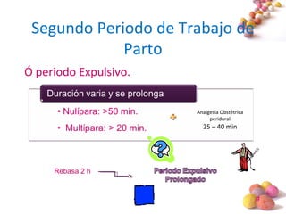 #
Segundo Periodo de Trabajo de
Parto
Ó periodo Expulsivo.
Rebasa 2 h
Analgesia Obstétrica
peridural
25 – 40 min
 