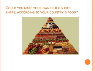 COULD YOU MAKE YOUR OWN HEALTHY DIET
SHAPE, ACCORDING TO YOUR COUNTRY´S FOOD?
 
