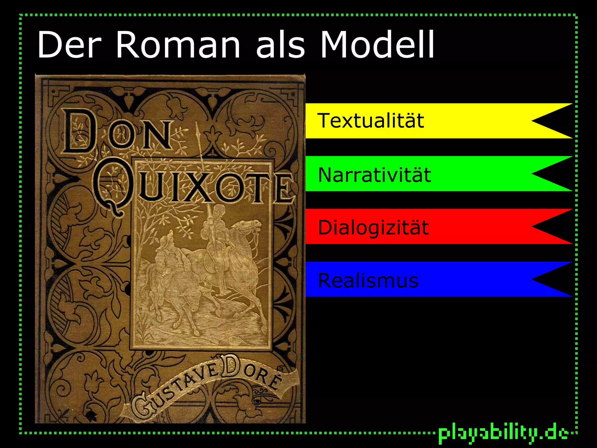 Der Roman als Modell
              Textualität

              Narrativität

              Dialogizität

              Realismus
 