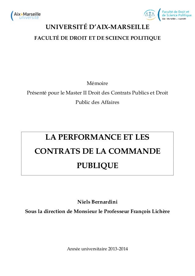 Memoire La Performance Et Les Contrats De La Commande