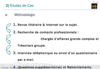 2)  Etudes de Cas   a- Méthodologie <ul><li>Revue littéraire & Internet sur le sujet. </li></ul><ul><li>Recherche de conta...