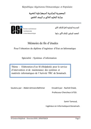 Memoire De Fin D Etudes Modules Si Helpdesk Gestion Park Informat