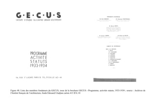 Figure 48. Liste des membres fondateurs du GECUS, issue de la brochure GECUS - Programme, activités statuts, 1933-1934 ; source : Archives de
l’Institut français de l’architecture, fonds Édouard Utudjian carton 413 IFA 10
 