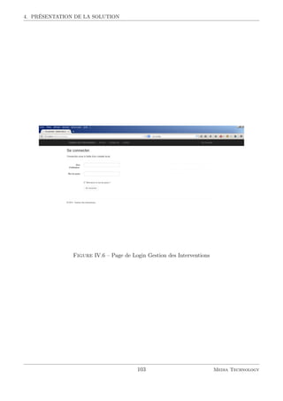 4. PRÉSENTATION DE LA SOLUTION
Figure IV.6 – Page de Login Gestion des Interventions
103 Media Technology
 
