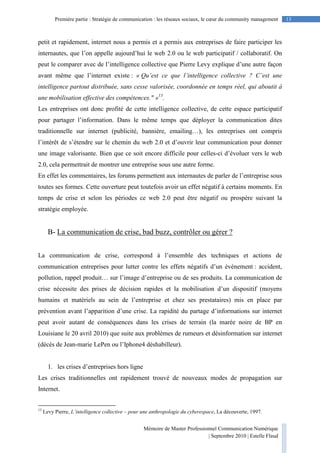Mémoire de Master Professionnel Communication Numérique
| Septembre 2010 | Estelle Flaud
13Première partie : Stratégie de ...