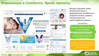 Фирменные e-Commerce. Яркие проекты
Источник: исследование агентства
http://vichy-market.ru/
http://vichy24.ru/
http://www...