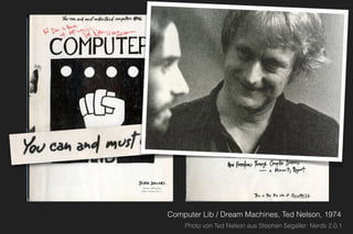 Computer Lib / Dream Machines, Ted Nelson, 1974
Photo von Ted Nelson aus Stephen Segaller: Nerds 2.0.1
 