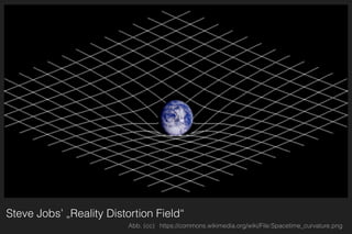 Steve Jobs’ „Reality Distortion Field“
Abb. (cc) https://commons.wikimedia.org/wiki/File:Spacetime_curvature.png
 