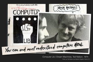 Computer Lib / Dream Machines, Ted Nelson, 1974
Photo von Ted Nelson aus Stephen Segaller: Nerds 2.0.1
 