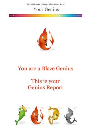 !
!
!
!
!
!
!
!
!
!
!
!
The Millionaire Master Plan Test ~ Part 1
Your Genius
!
!
You are a Blaze Genius
!
This is your
Genius Report
!
!
 