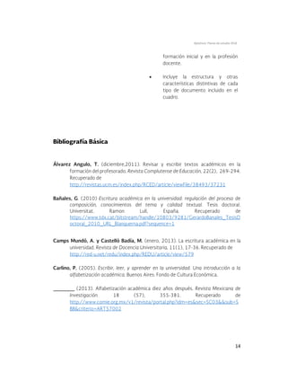 Optativos. Planes de estudio 2018
14

 