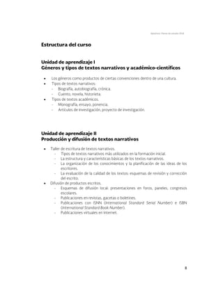 Optativos. Planes de estudio 2018
8





 