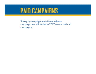 PAID CAMPAIGNS
The quiz campaign and clinical referrer
campaign are still active in 2017 as our main ad
campaigns.
 
