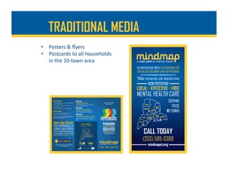•  Posters	&	ﬂyers	
•  Postcards	to	all	households	
in	the	10-town	area	
TRADITIONAL MEDIA
 