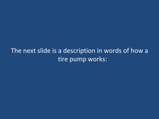 The next slide is a description in words of how a tire pump works: 