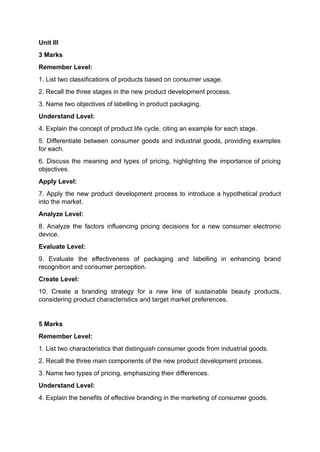 Marketing Management Question Bank in Bloom's Taxanomy level | PDF