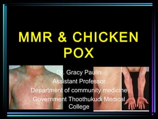 MMR & CHICKEN
POX
Dr. Gracy Paulin
Assistant Professor
Department of community medicine
Government Thoothukudi Medical
College
 