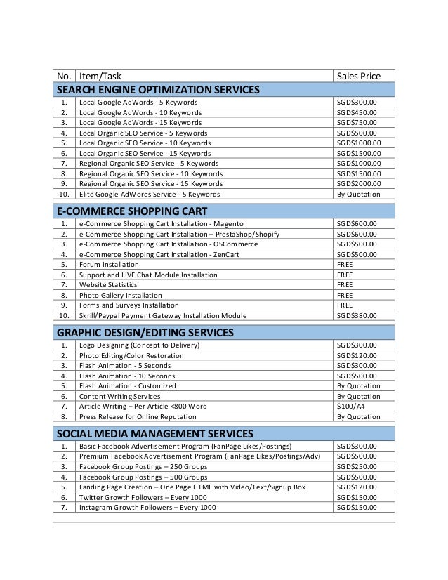 make a price list