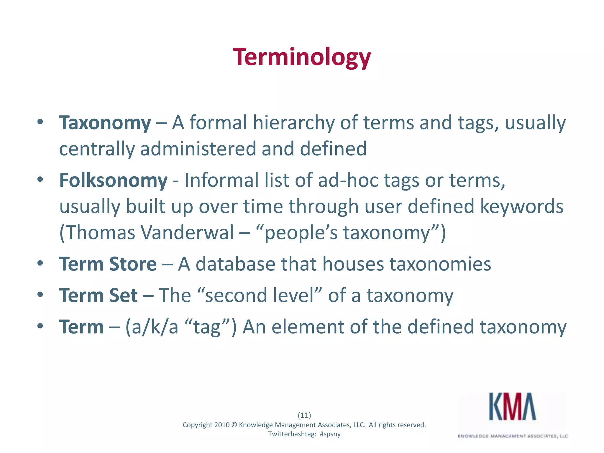  What is metadata?Literally, “after data”In practical usage, it means data about dataFor SharePoint, it usually means data that describes or classifies other data (lists) or documents (libraries)