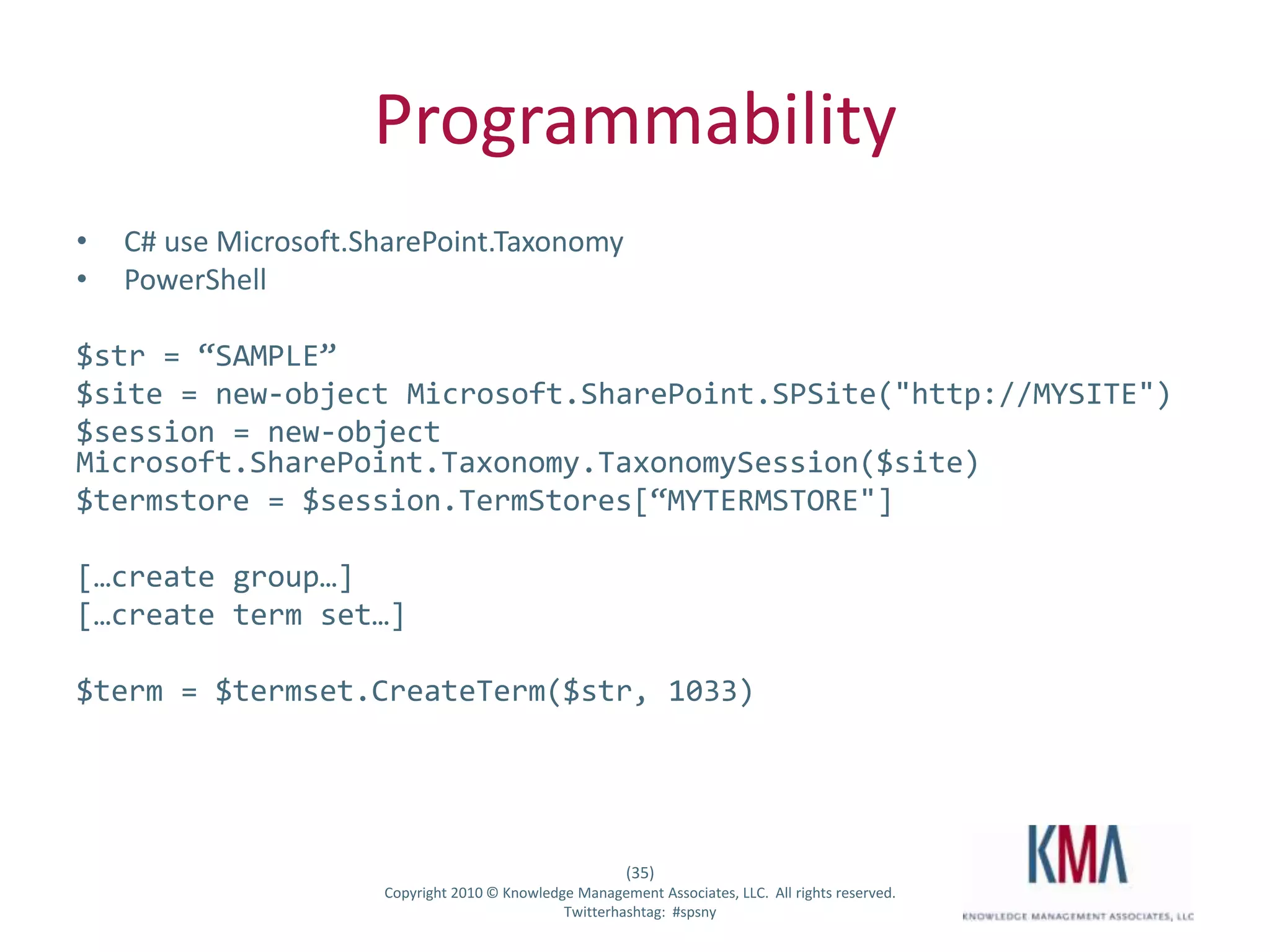 Design for SQL 2008 R2 Master Data ServicesCentralized repository of facts for metadata, dimensions, etc.Provides Hierarchy of attributes and entitiesSecurity, workflow, data batching and forensicsCoexistenceExport from MDS to MMS; requires code for deltasConsume MMS data into MDSMore to come…