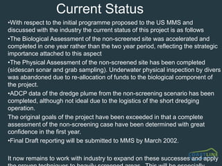 June 1999 sidescan sonar mosaicingEnlarged portion of the previous mosaic.  Clearly shows the NAB Tower, different sediment types in the shipping channel, and the dredge holes formed by anchor dredging.  Some of the sample locations are also shown.