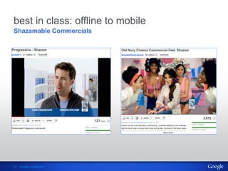 best in class: offline to mobile
Shazamable Commercials




21 Google confidential
 