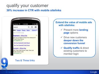 qualify your customer
30% increase in CTR with mobile sitelinks



                                    Extend the value of...