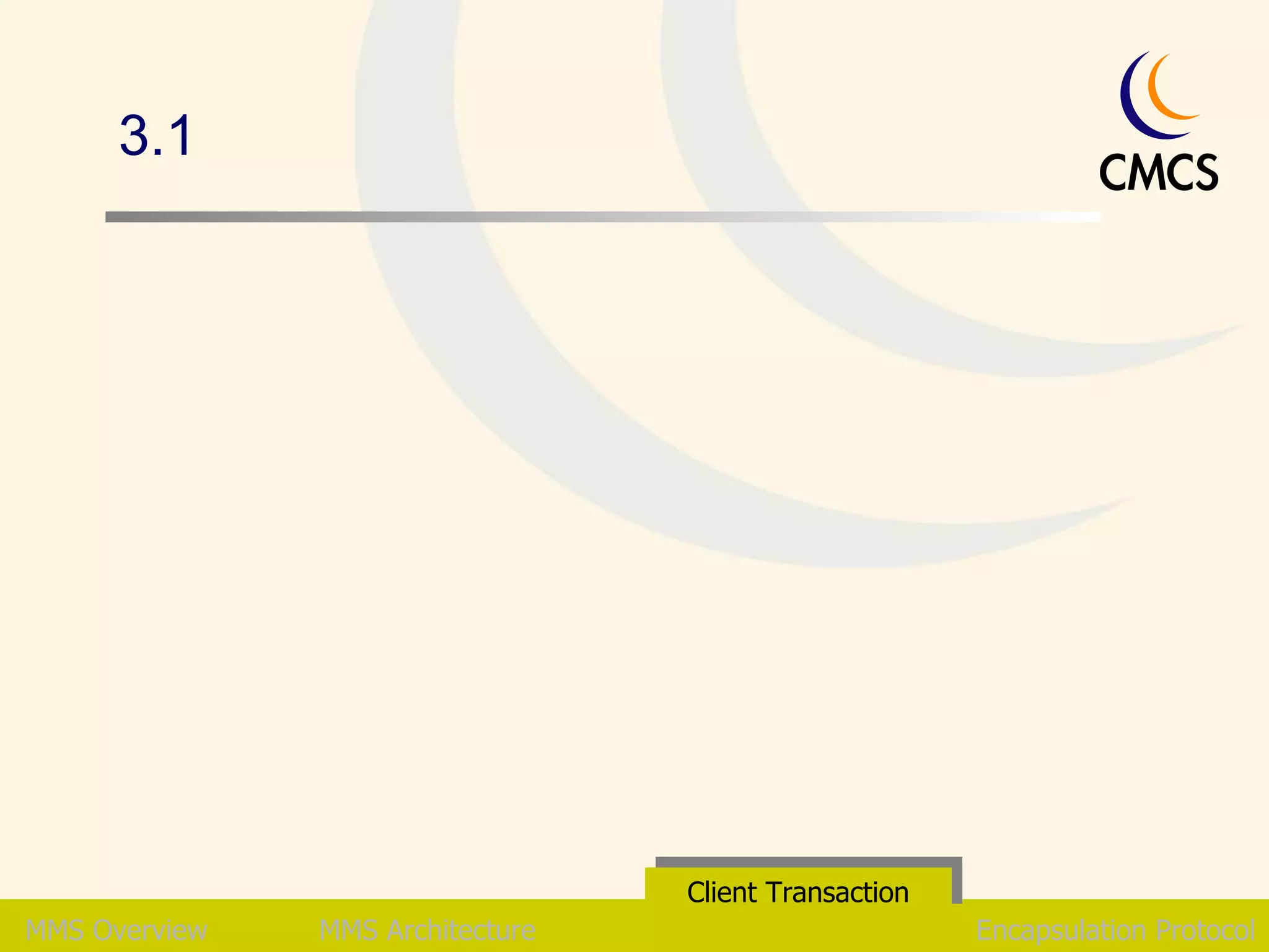 3.1  MMS Overview MMS Architecture Client Transaction Encapsulation Protocol 