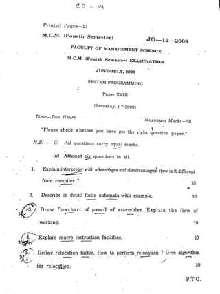 System Programming Question paper Aurangabad MMS | PDF