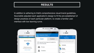 In addition to adhering to Intel's comprehensive visual brand guidelines,
Sourcebits adjusted each application's design to ﬁt the pre-established UI
design practices of each particular platform, to create a familiar user
interface with low learning curve.
RESULTS
 