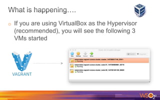 o If you are using VirtualBox as the Hypervisor
(recommended), you will see the following 3
VMs started
40
 