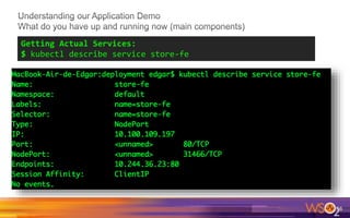 56
Getting Actual Services:
$ kubectl describe service store-fe
 