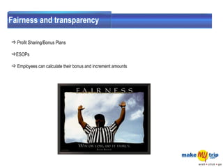 Fairness and transparency Profit Sharing/Bonus Plans     ESOPs     Employees can calculate their bonus and increment amounts   
